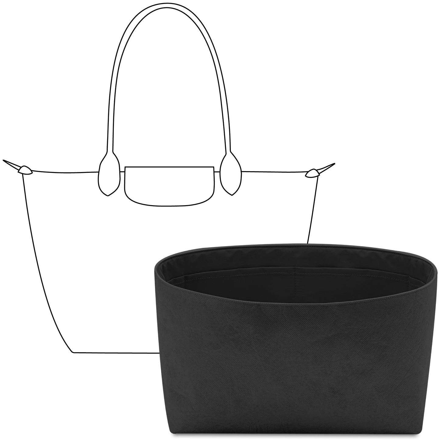 Handbag Organizer Insert for Le Pliage Original L Tote Bag( Matte Black)