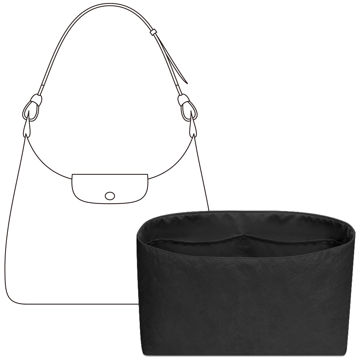 Handbag Organizer Insert for Long Champ Hobo Bag( Matte Blacck)