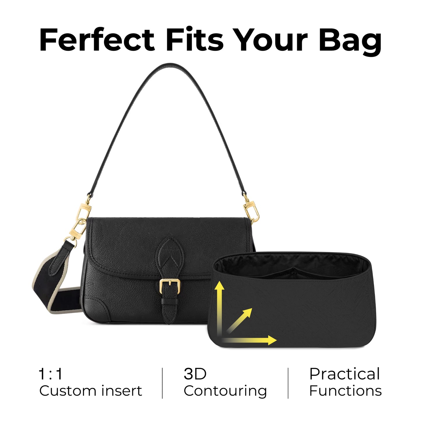 Handbag Organizer Insert for LV Diane Bag (Matte Black), Custom Fit Inside Premium