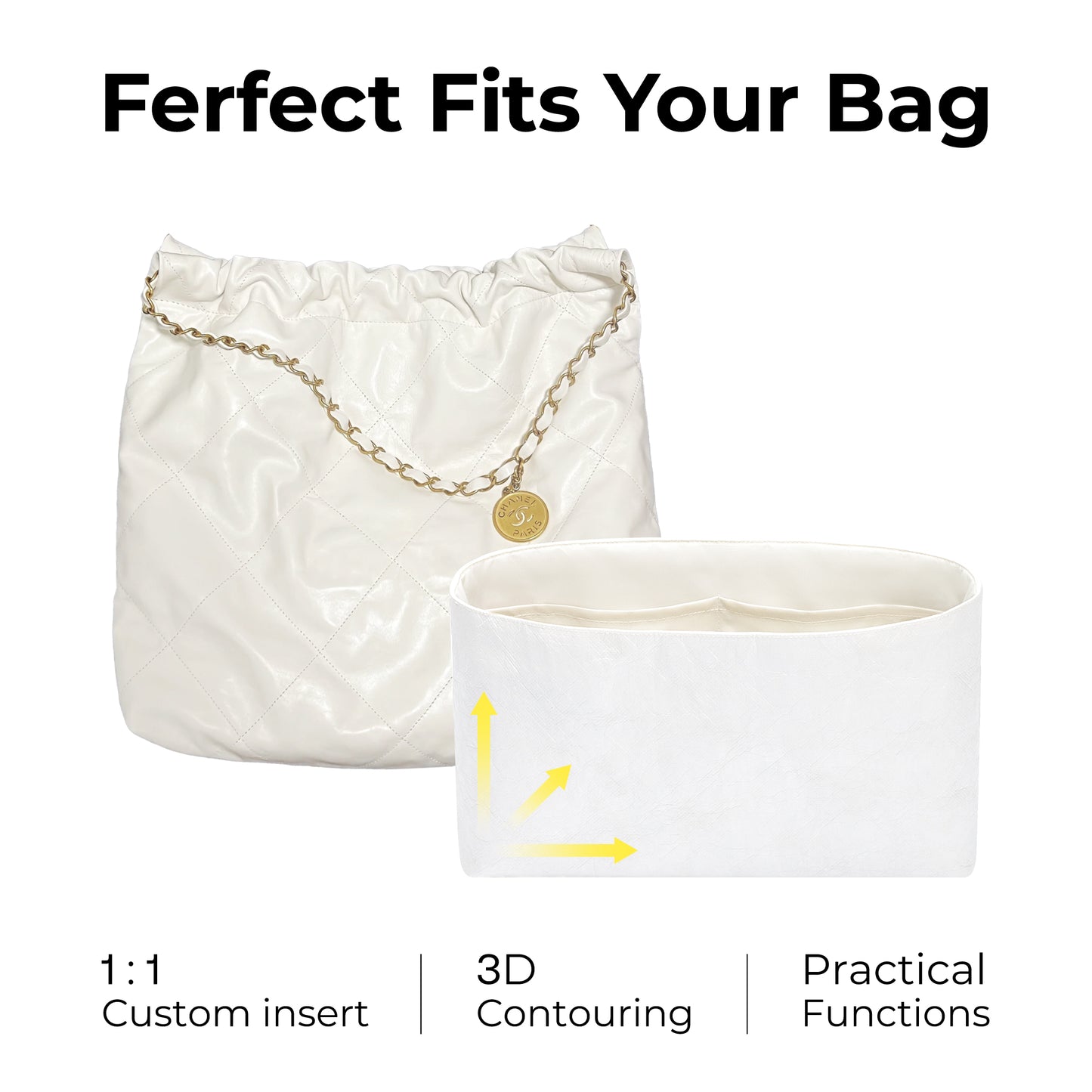 Handbag Organizer Insert for CHANEL 22Bag M( Craie)