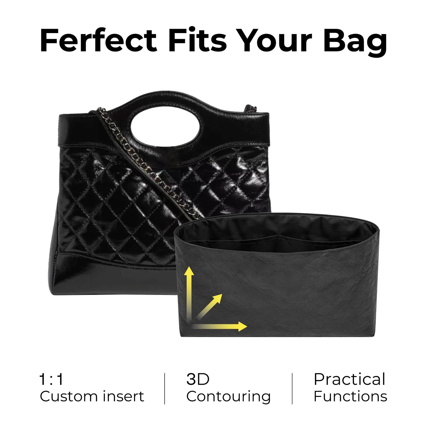 Handbag Organizer Insert for Chanel 31 Mini Bag ( Matte Black )