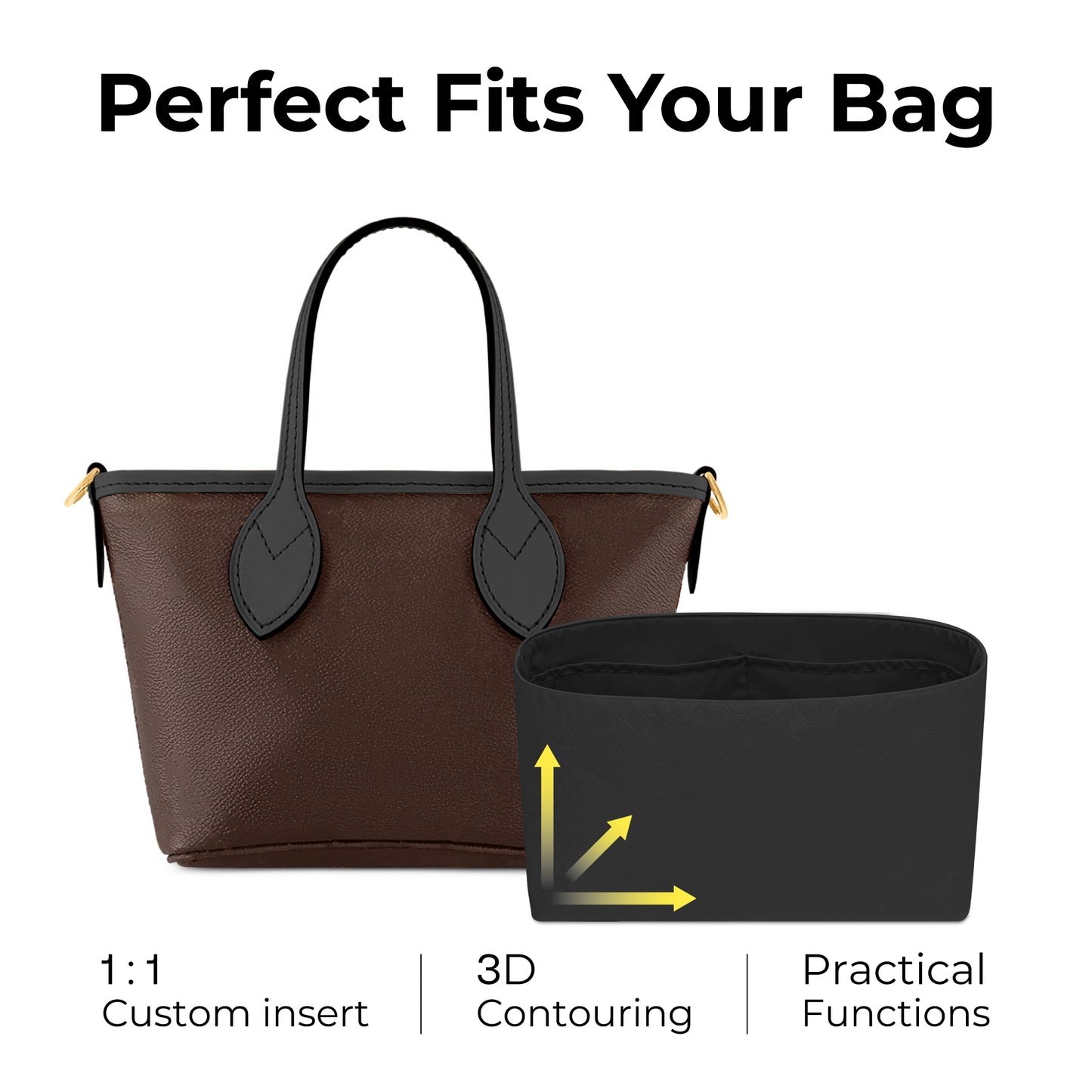 Handbag Organizer Insert for LV Neverfull BB ( Matte Black )