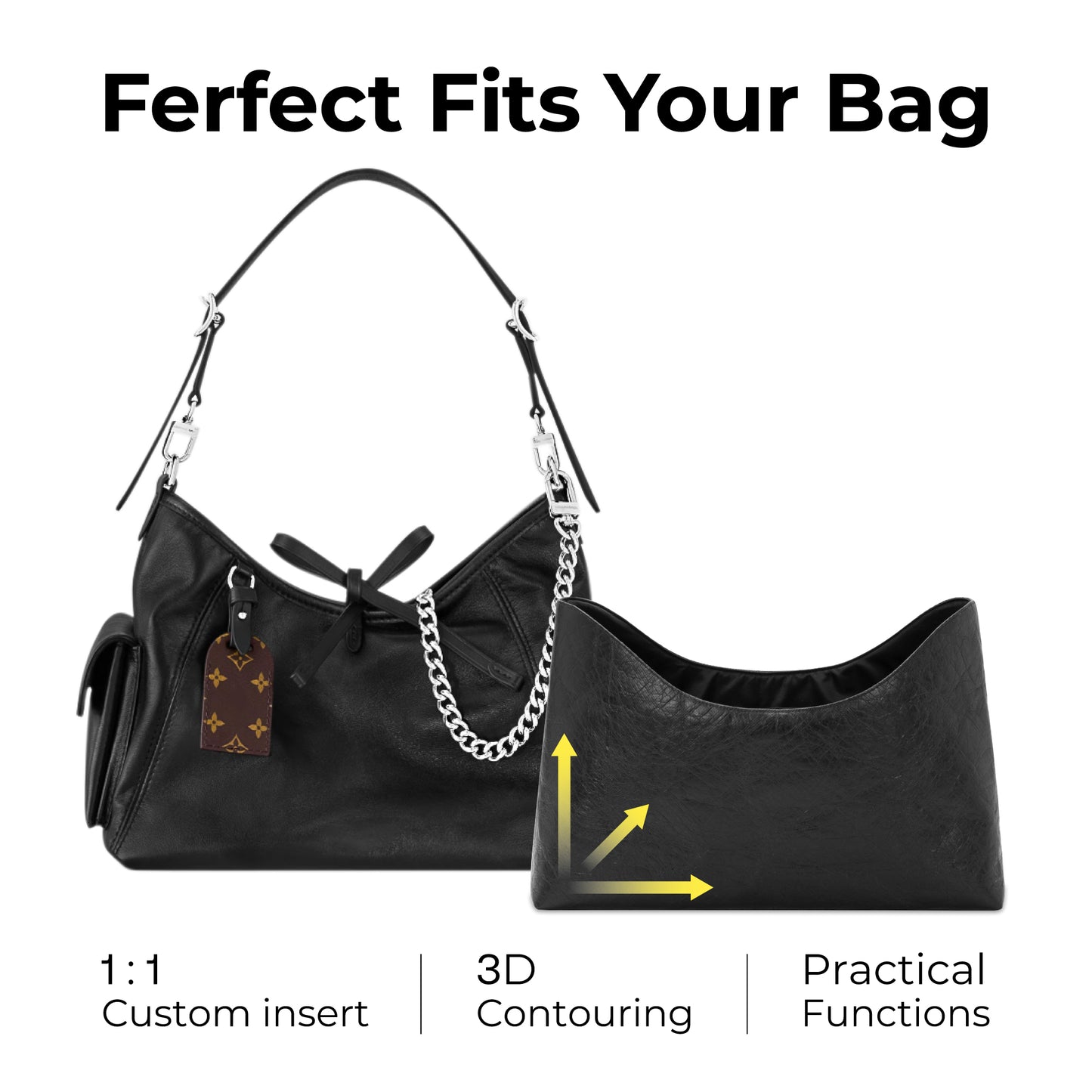 Handbag Organizer Insert for LV CarryAll Cargo Vibe PM Bag (Matte Black), Custom Fit Inside Premium