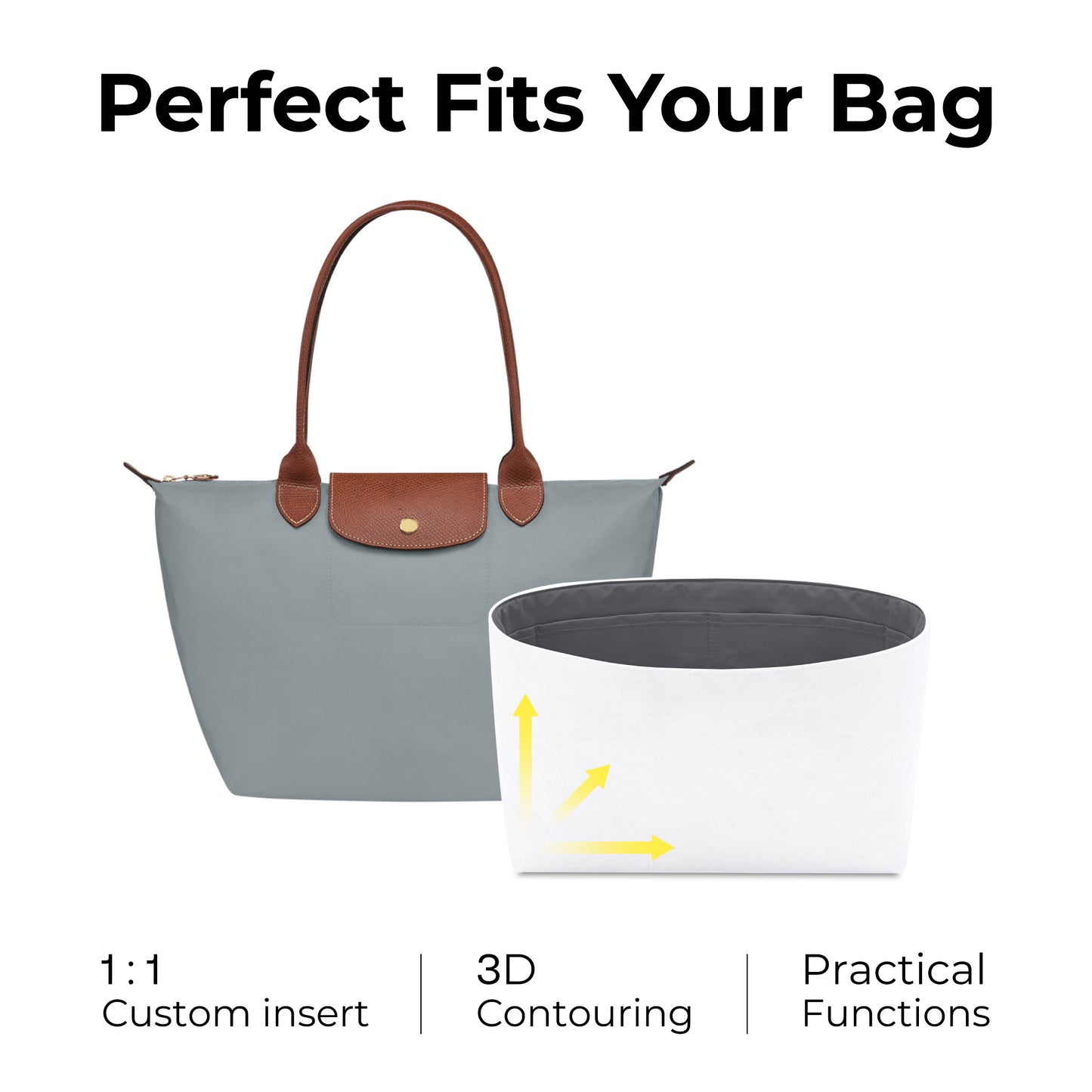Handbag Organizer Insert for Le Pliage Original M Tote Bag( Slate Gray)
