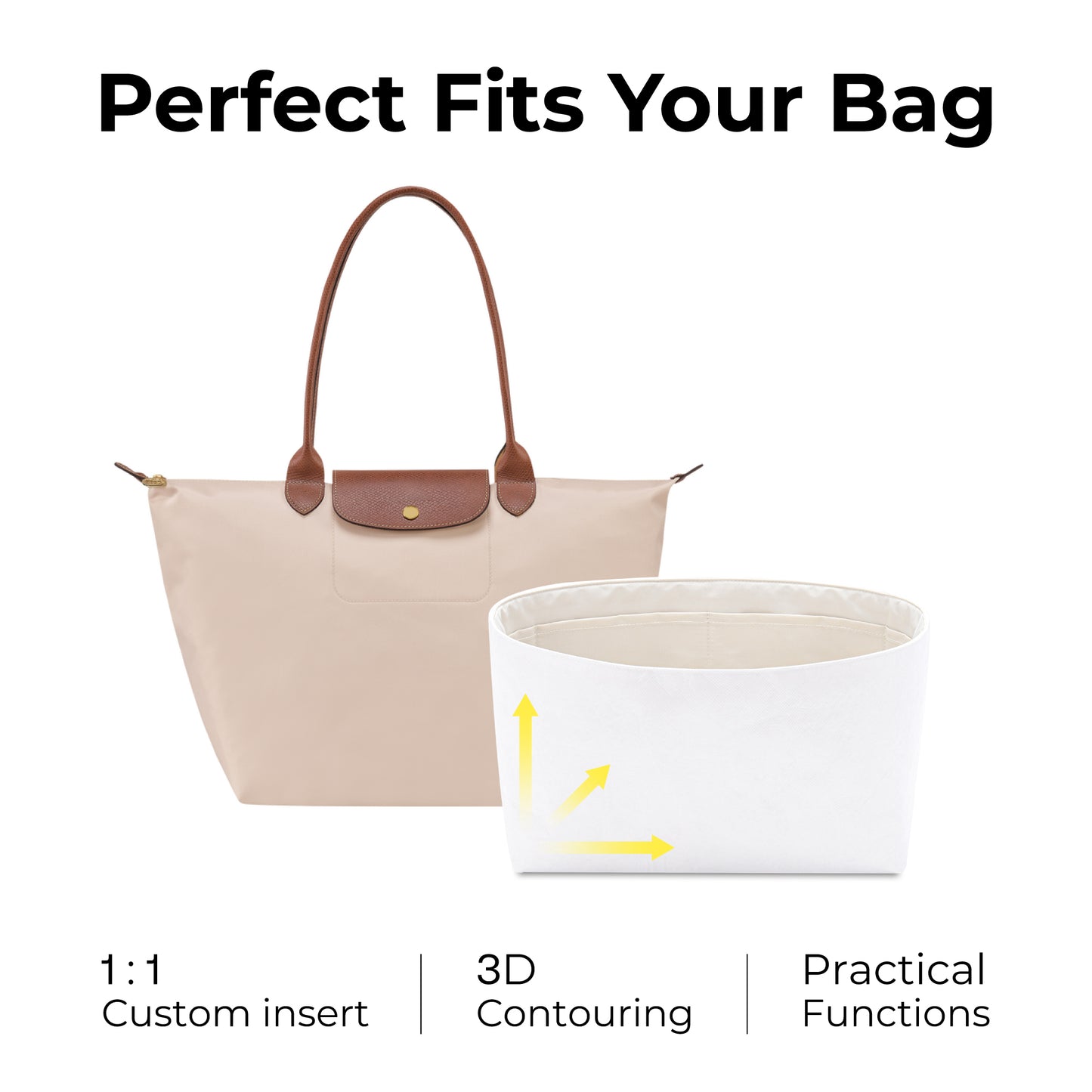 Handbag Organizer Insert for Le Pliage Original L Tote Bag( Craie)