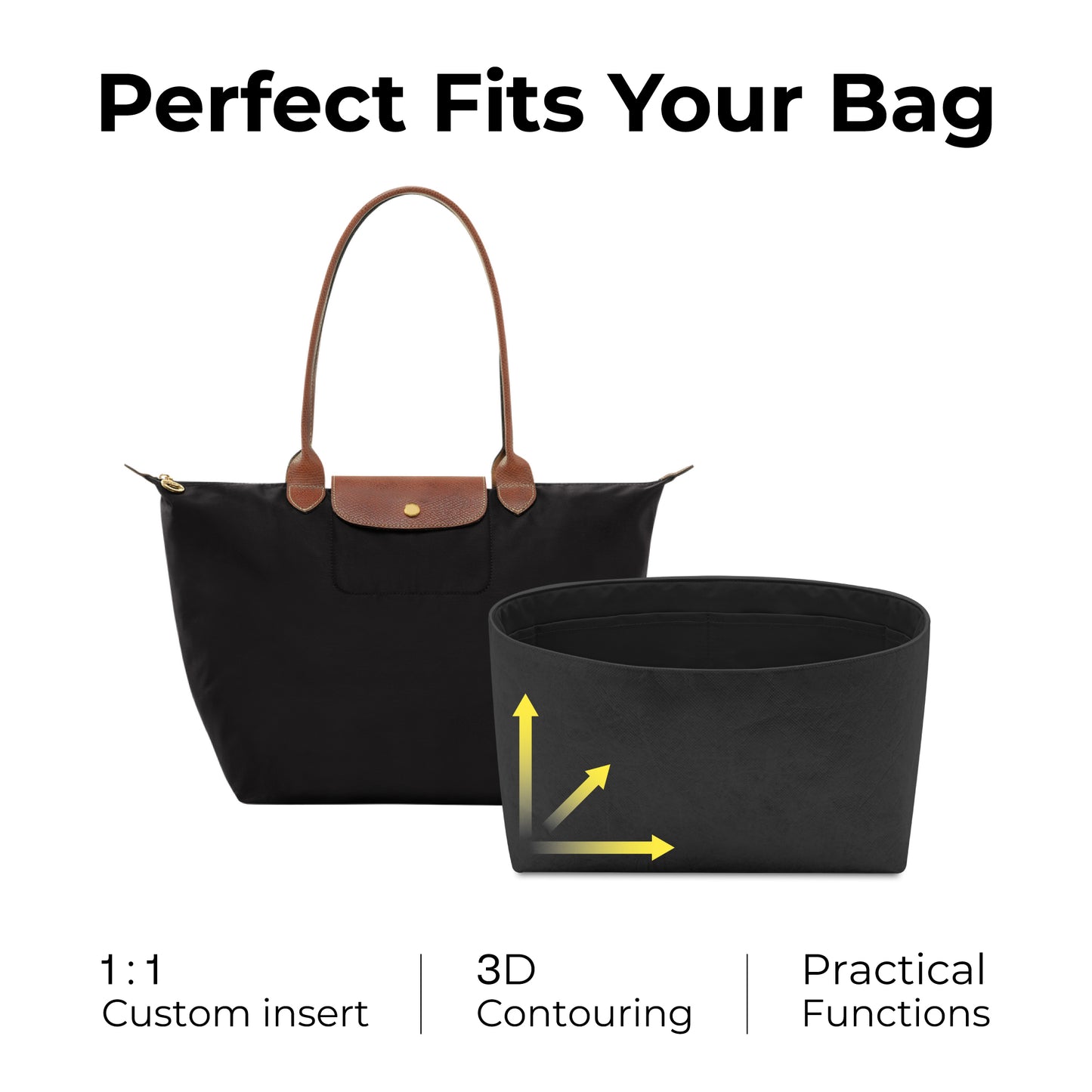 Handbag Organizer Insert for Le Pliage Original L Tote Bag( Matte Black)