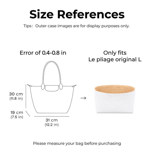 Handbag Organizer Insert for Le Pliage Original L Tote Bag( Vanile)