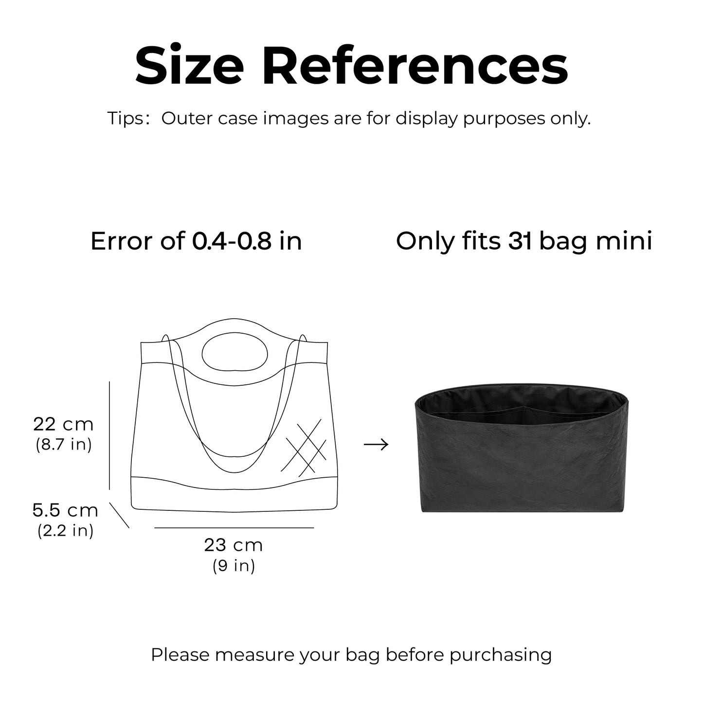 Handbag Organizer Insert for Chanel 31 Mini Bag ( Matte Black )