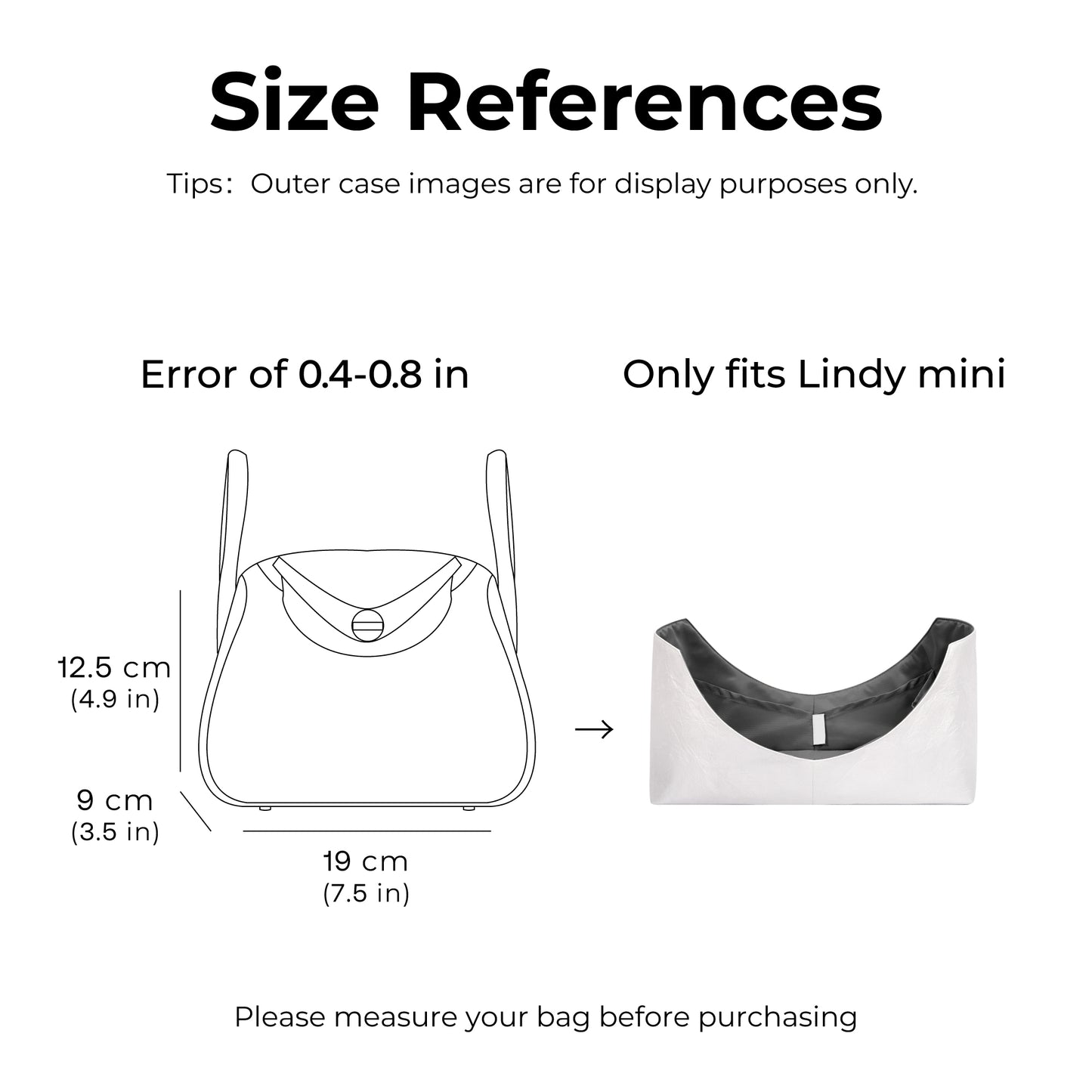 Handbag Organizer Insert for HERMES Lindy Mini( Slate Gray)