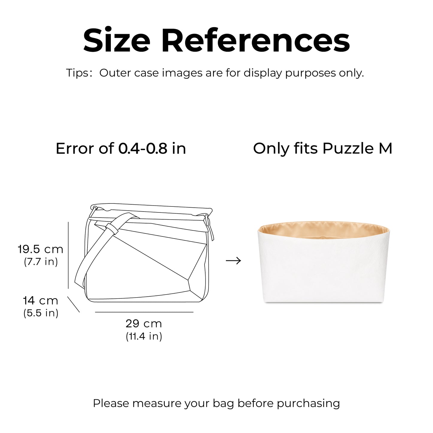 Handbag Organizer Insert for LOEWE Puzzle M( Vanile)