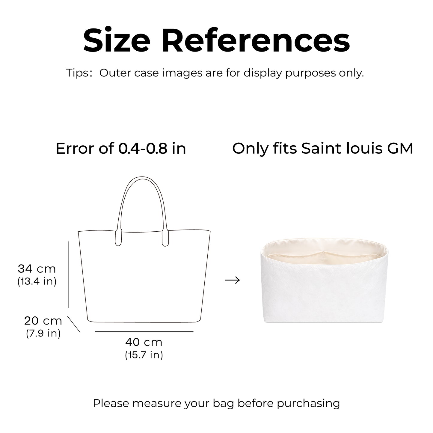 Tote Bag Organizer Insert for GOYARD Saint Louis GM Bag ( Craie )