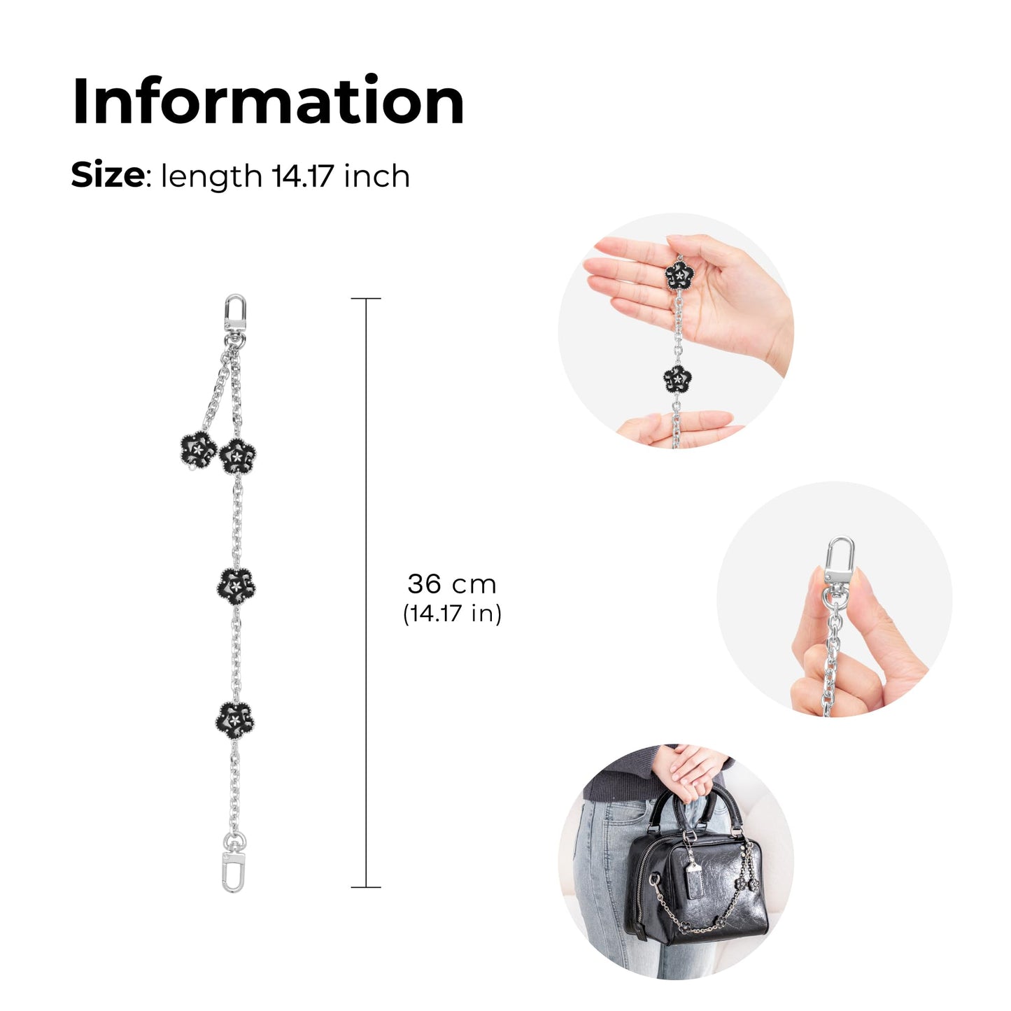FANJI Project Tote Bag Chain for COACH Cube Rogue Handbag,Replacement Extension Chain for Purse Shoulder Bags Handle Bag Chain Straps Accessories(Black)