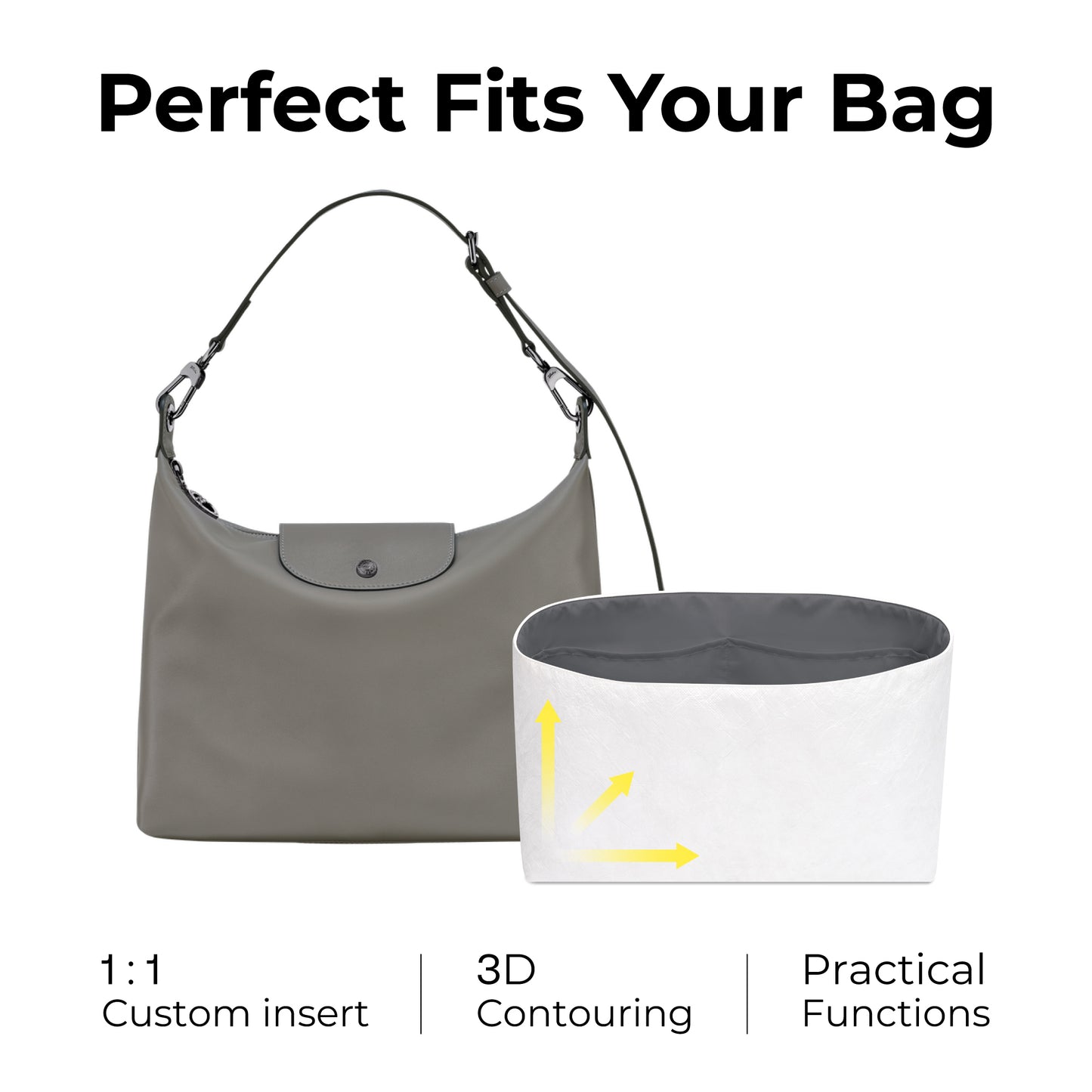 Handbag Organizer Insert for Long Champ Hobo Bag( Slate Gray)