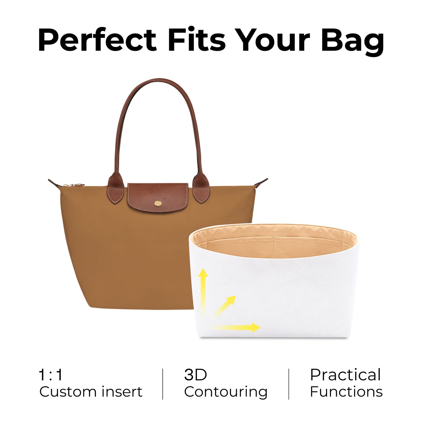 Handbag Organizer Insert for Le Pliage Original M Tote Bag(Vanile)