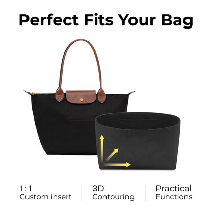 Handbag Organizer Insert for Le Pliage Original M Tote Bag( Matte Black)