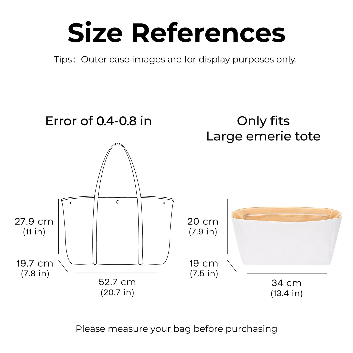 FANJI Project Tote Bag Organizer Insert for Ralph Lauren Large Emerie Tote,Custom Fit Inside Premium Vanile Lightweight Water Resistant Purse Insert with Zipper