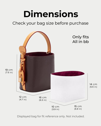 FANJI Project Handbag Organizer Insert for LV All In BB, Custom Fit Inside Premium Black Large Lightweight WaterResistant Purse Insert with Cup Holder Accessories