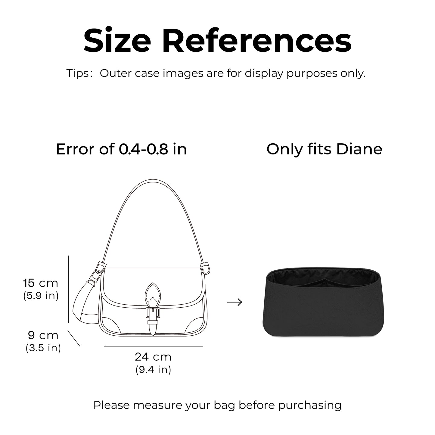 Handbag Organizer Insert for LV Diane Bag (Matte Black), Custom Fit Inside Premium