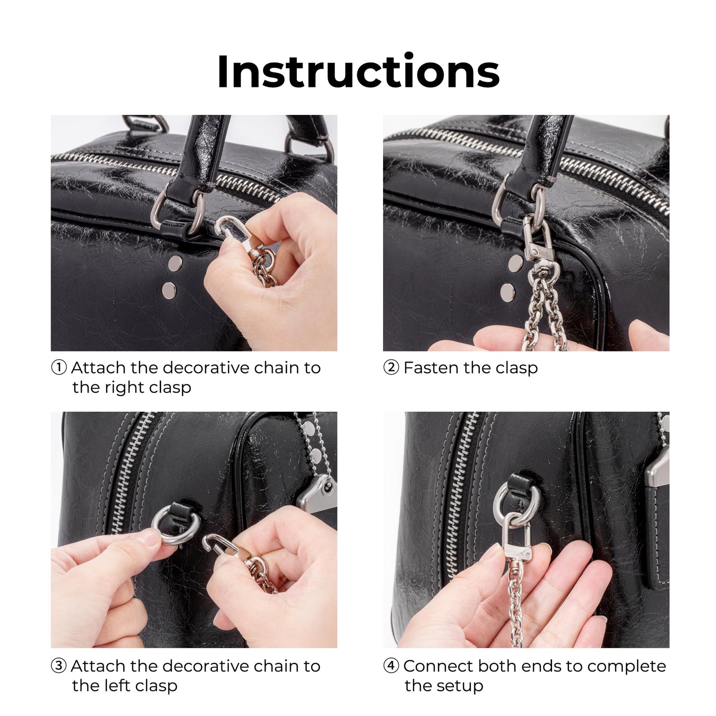 FANJI Project Tote Bag Chain for COACH Cube Rogue Handbag,Replacement Extension Chain for Purse Shoulder Bags Handle Bag Chain Straps Accessories(Black)