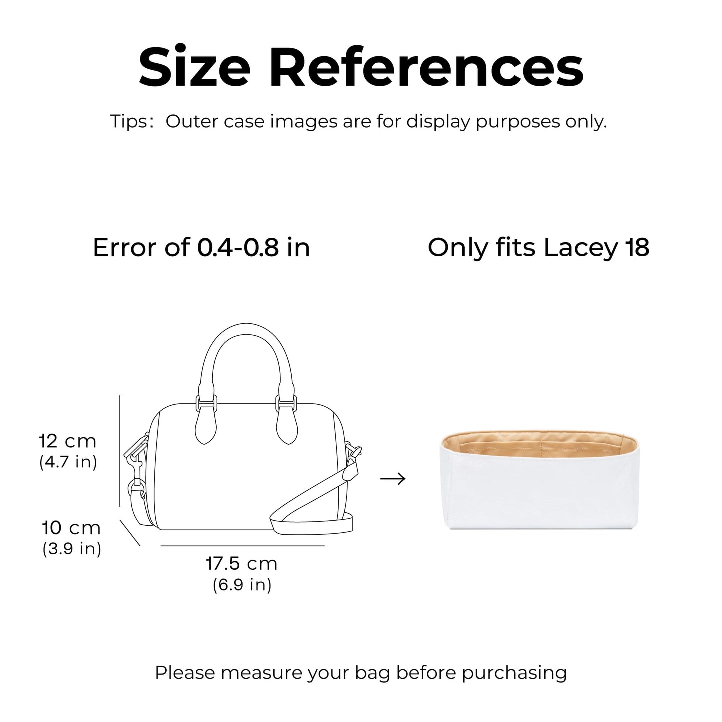 FANJI Project Tote Bag Organizer Insert for COACH Lacey18 Handbag, Custom Fit Inside Premium Vanile Lightweight WaterResistant Purse Insert