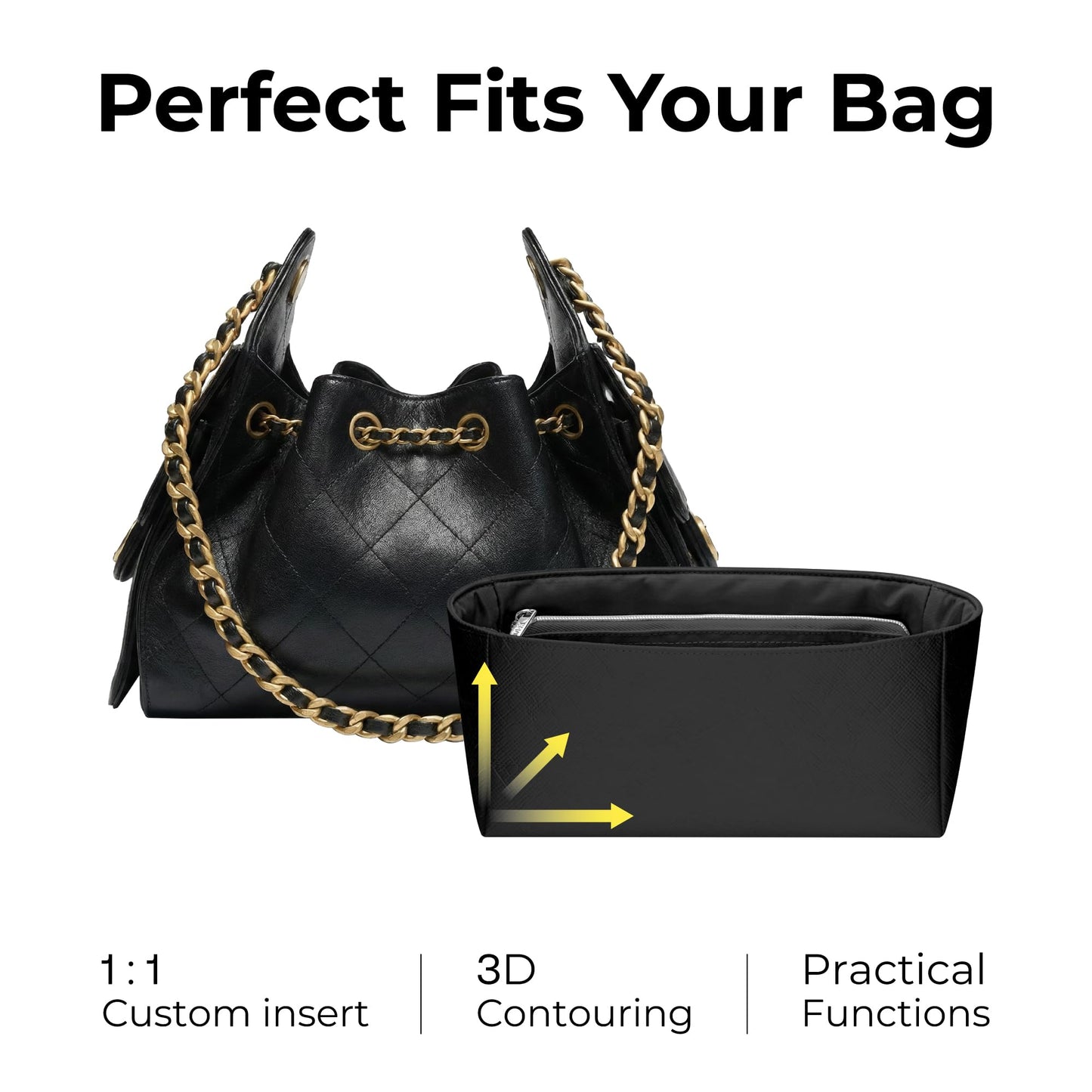 FANJI Project Purse Organizer Insert for Chanel Hobo 25 C Mini Bag, Custom Fit Inside Premium Lightweight Water Resistant Handbag Insert with Zipper(Matte Black)