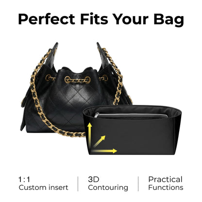 FANJI Project Purse Organizer Insert for Chanel Hobo 25 C Mini Bag, Custom Fit Inside Premium Lightweight Water Resistant Handbag Insert with Zipper(Matte Black)