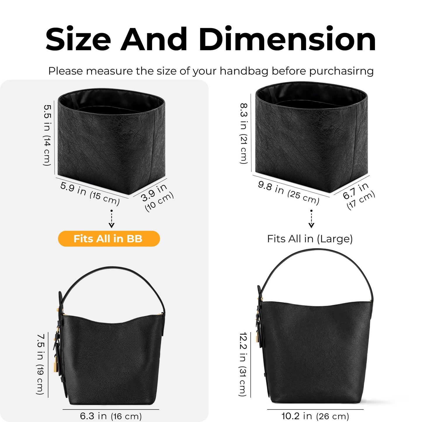 FANJI Project Handbag Organizer Insert for LV All In BB, Custom Fit Inside Premium Black Large Lightweight WaterResistant Purse Insert with Cup Holder Accessories
