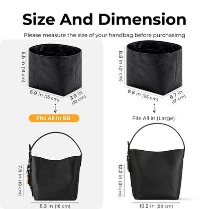 FANJI Project Handbag Organizer Insert for LV All In BB, Custom Fit Inside Premium Black Large Lightweight WaterResistant Purse Insert with Cup Holder Accessories